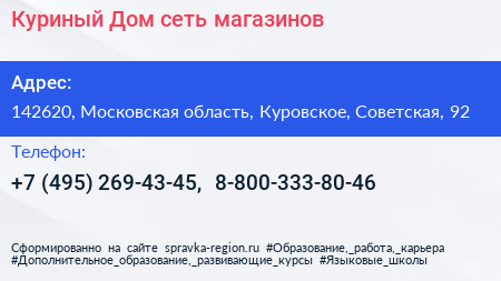 Куриный Дом сеть магазинов - визитка