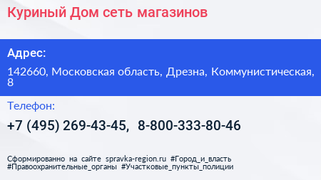 Куриный Дом сеть магазинов - визитка