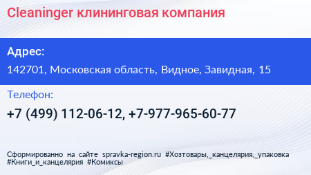 Cleaninger клининговая компания - визитка