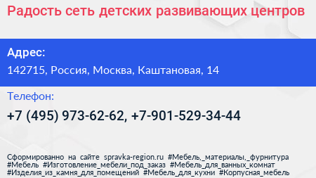 Радость сеть детских развивающих центров - визитка