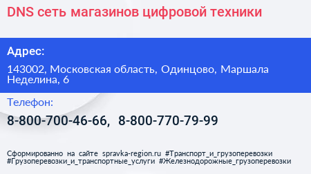 DNS сеть магазинов цифровой техники - визитка