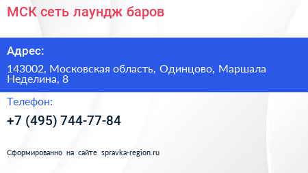 МСК сеть лаундж баров - визитка