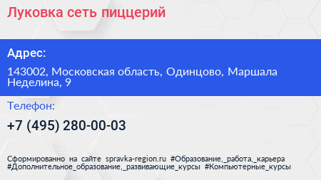 Луковка сеть пиццерий - визитка