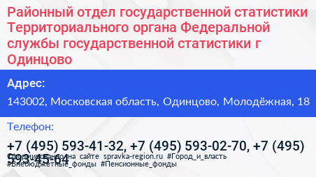 Районный отдел государственной статистики Территориального органа Федеральной службы государственной статистики г Одинцово - визитка