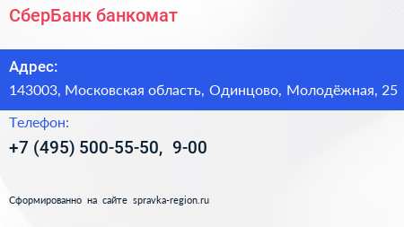 СберБанк банкомат - визитка