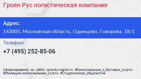Гроян Рус логистическая компания - визитка