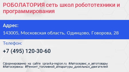 РОБОЛАТОРИЯ сеть школ робототехники и программирования - визитка