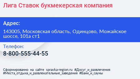 Лига Ставок букмекерская компания - визитка
