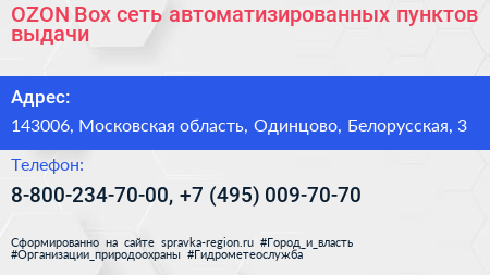 OZON Box сеть автоматизированных пунктов выдачи - визитка