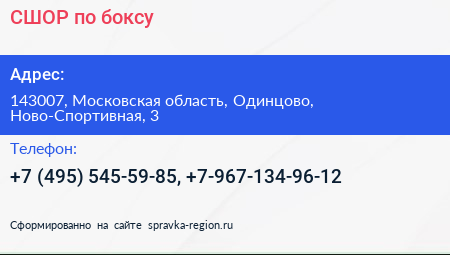 СШОР по боксу - визитка