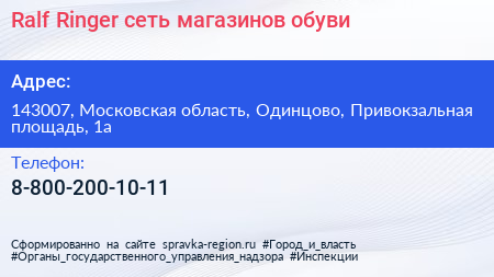 Ralf Ringer сеть магазинов обуви - визитка