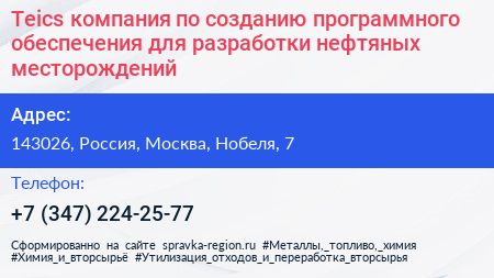 Teics компания по созданию программного обеспечения для разработки нефтяных месторождений - визитка