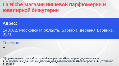 La Niche магазин нишевой парфюмерии и ювелирной бижутерии - визитка
