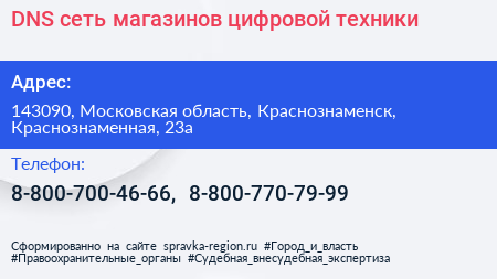 DNS сеть магазинов цифровой техники - визитка