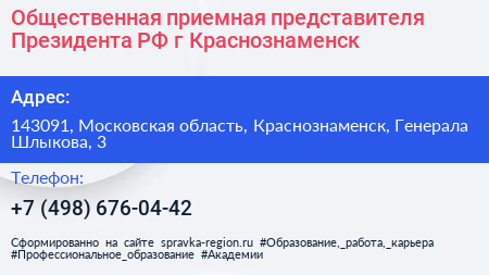 Общественная приемная представителя Президента РФ г Краснознаменск - визитка