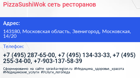 PizzaSushiWok сеть ресторанов - визитка