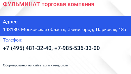 ФУЛЬМИНАТ торговая компания - визитка