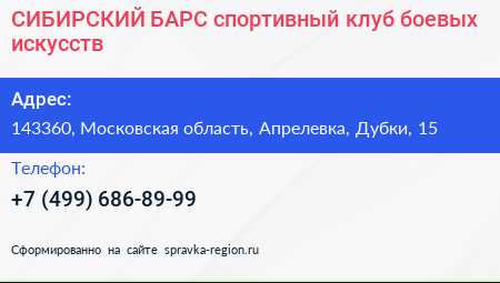 СИБИРСКИЙ БАРС спортивный клуб боевых искусств - визитка