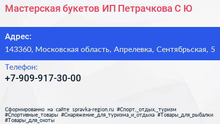 Мастерская букетов ИП Петрачкова С Ю  - визитка