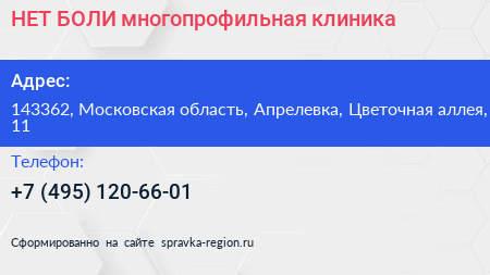 НЕТ БОЛИ многопрофильная клиника - визитка