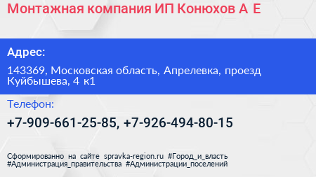 Монтажная компания ИП Конюхов А Е  - визитка
