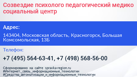 Созвездие психолого педагогический медико социальный центр - визитка