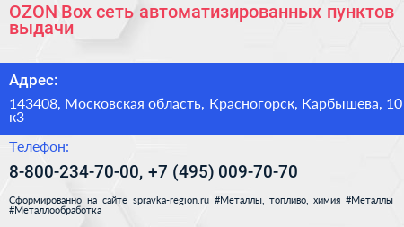 OZON Box сеть автоматизированных пунктов выдачи - визитка
