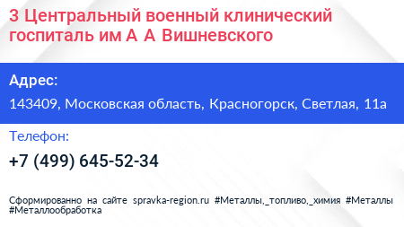 3 Центральный военный клинический госпиталь им А А Вишневского - визитка
