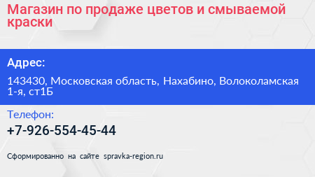 Магазин по продаже цветов и смываемой краски - визитка