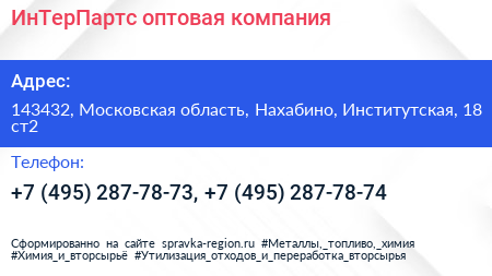 ИнТерПартс оптовая компания - визитка