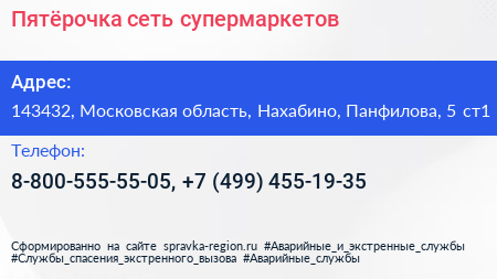 Пятёрочка сеть супермаркетов - визитка