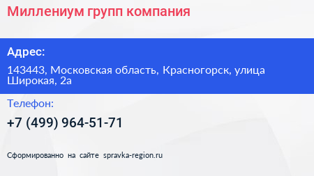 Миллениум групп компания - визитка