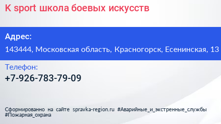 K sport школа боевых искусств - визитка