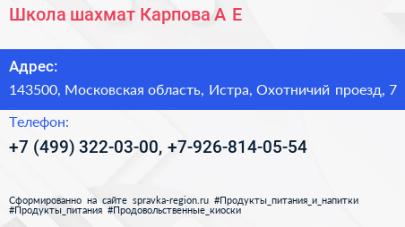 Школа шахмат Карпова А Е  - визитка