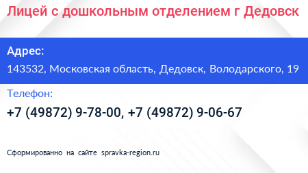 Лицей с дошкольным отделением г Дедовск - визитка