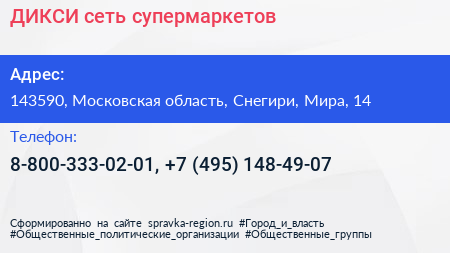 ДИКСИ сеть супермаркетов - визитка