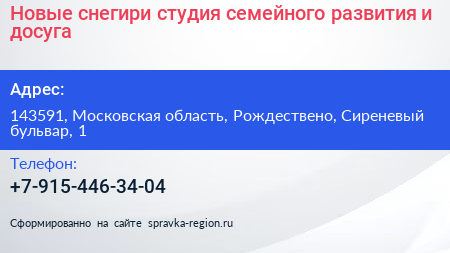 Новые снегири студия семейного развития и досуга - визитка