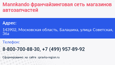 Mannkando франчайзинговая сеть магазинов автозапчастей - визитка
