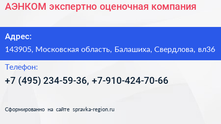 АЭНКОМ экспертно оценочная компания - визитка
