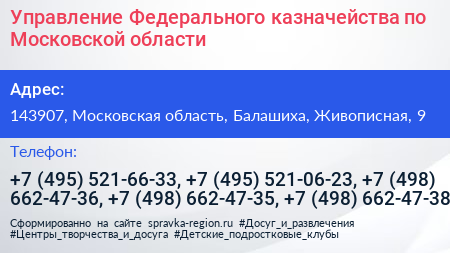 Управление Федерального казначейства по Московской области - визитка