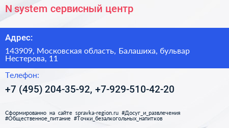 N system сервисный центр - визитка