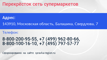 Перекрёсток сеть супермаркетов - визитка