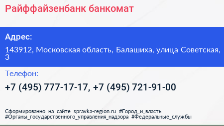 Райффайзенбанк банкомат - визитка