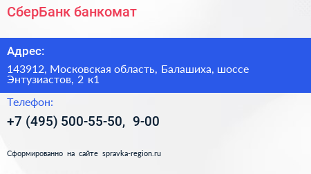 СберБанк банкомат - визитка