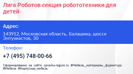 Лига Роботов секция робототехники для детей - визитка