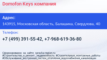 Domofon Keys компания - визитка