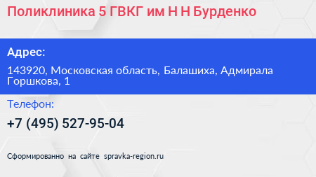 Поликлиника 5 ГВКГ им Н Н Бурденко - визитка