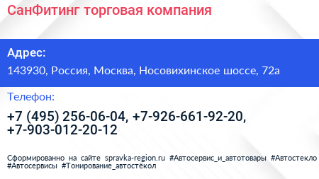 СанФитинг торговая компания - визитка