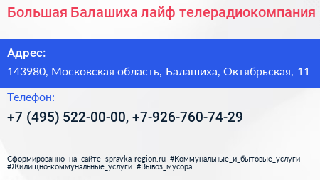 Большая Балашиха лайф телерадиокомпания - визитка