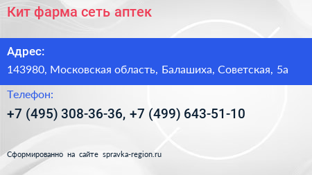 Кит фарма сеть аптек - визитка